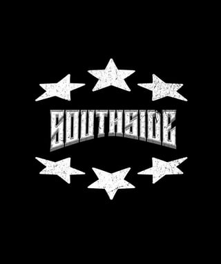 Southside logo with white distressed text surrounded by six white stars on black background